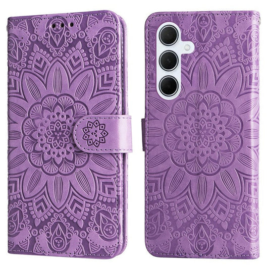 For Samsung Galaxy M35 5G Wallet Case PU Leather Sunflower Phone Cover Stand View - Purple