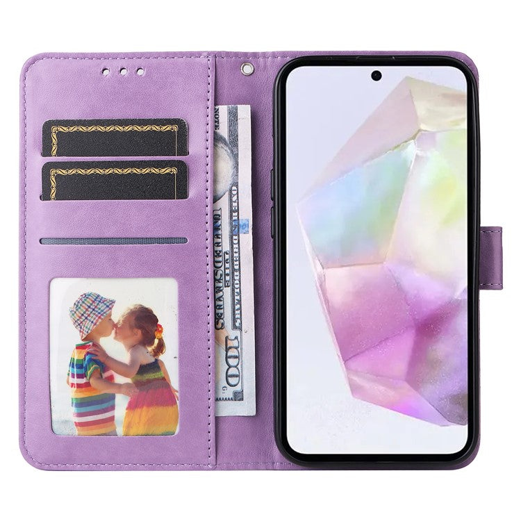 For Samsung Galaxy M35 5G Wallet Case PU Leather Sunflower Phone Cover Stand View - Purple