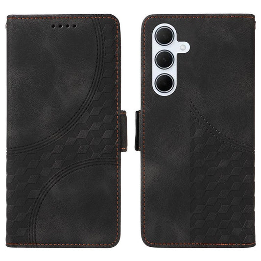 For Samsung Galaxy M35 5G Case Rhombus Starry PU Leather Phone Wallet Cover - Black