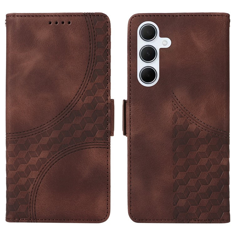 For Samsung Galaxy M35 5G Case Rhombus Starry PU Leather Phone Wallet Cover - Brown