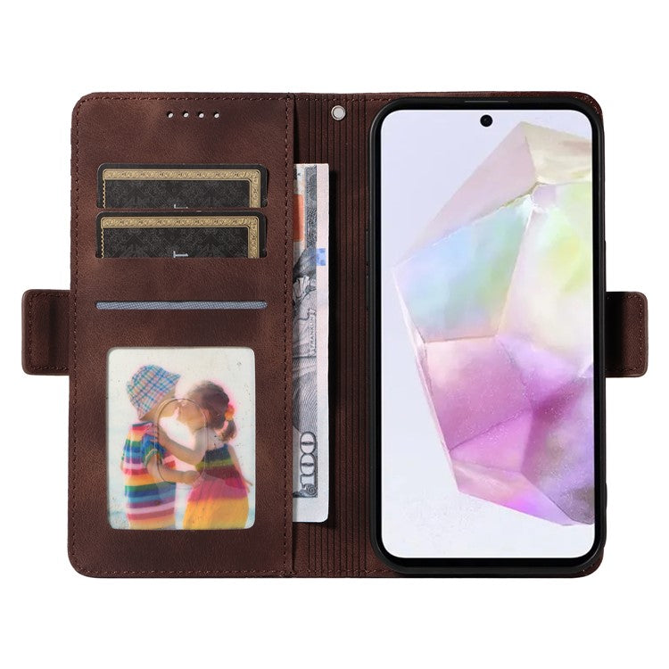 For Samsung Galaxy M35 5G Case Rhombus Starry PU Leather Phone Wallet Cover - Brown