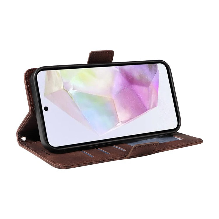 For Samsung Galaxy M35 5G Case Rhombus Starry PU Leather Phone Wallet Cover - Brown
