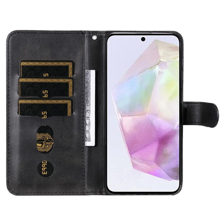 For Samsung Galaxy M35 5G Case Zipper Wallet PU Leather Stand Phone Cover - Black