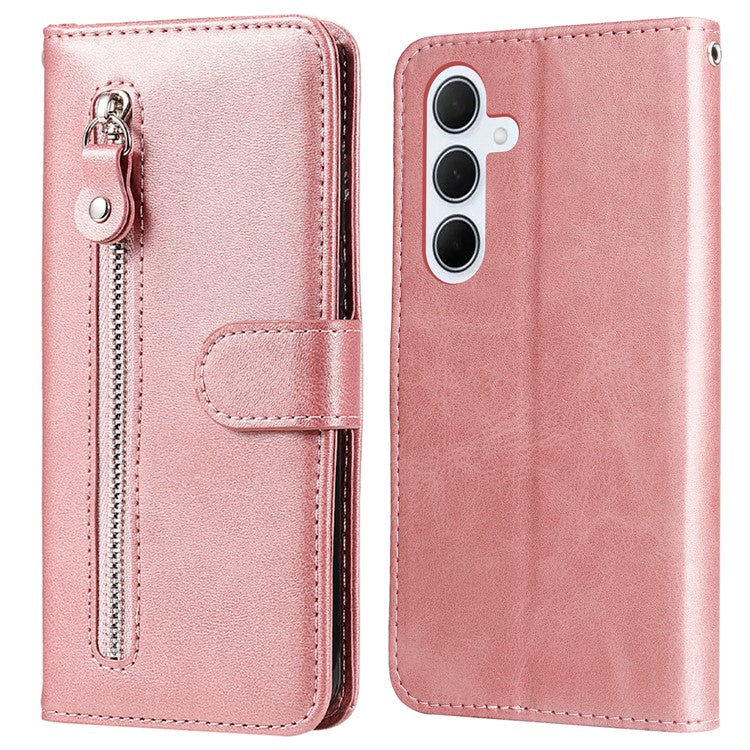 For Samsung Galaxy M35 5G Case Zipper Wallet PU Leather Stand Phone Cover - Pink