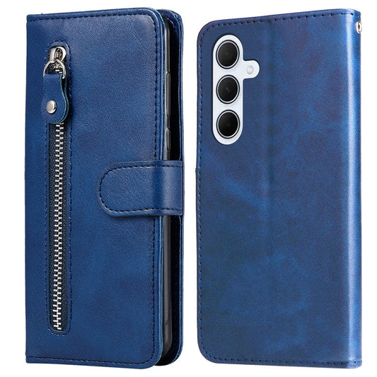 For Samsung Galaxy M35 5G Case Zipper Wallet PU Leather Stand Phone Cover - Blue