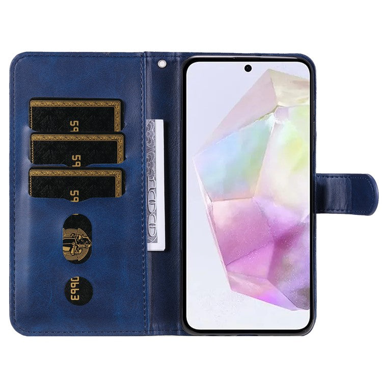 For Samsung Galaxy M35 5G Case Zipper Wallet PU Leather Stand Phone Cover - Blue