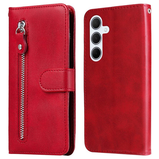 For Samsung Galaxy M35 5G Case Zipper Wallet PU Leather Stand Phone Cover - Red