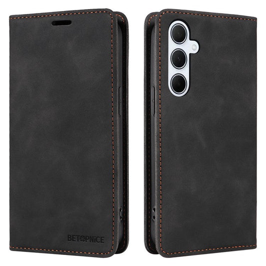BETOPNICE 003 For Samsung Galaxy M35 5G Leather Case RFID Blocking Wallet Phone Cover - Black