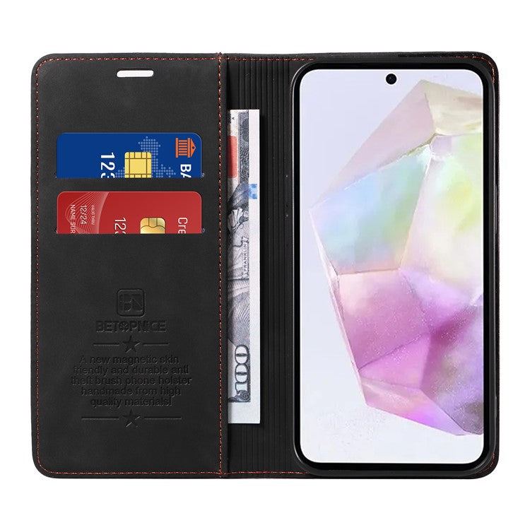 BETOPNICE 003 For Samsung Galaxy M35 5G Leather Case RFID Blocking Wallet Phone Cover - Black