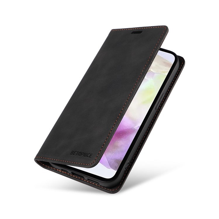 BETOPNICE 003 For Samsung Galaxy M35 5G Leather Case RFID Blocking Wallet Phone Cover - Black