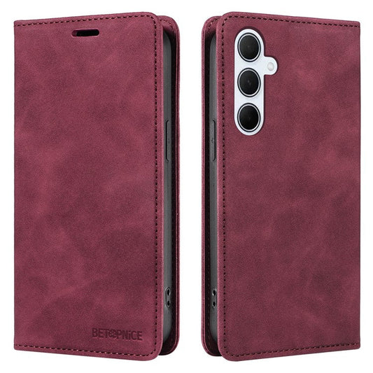 BETOPNICE 003 For Samsung Galaxy M35 5G Leather Case RFID Blocking Wallet Phone Cover - Red
