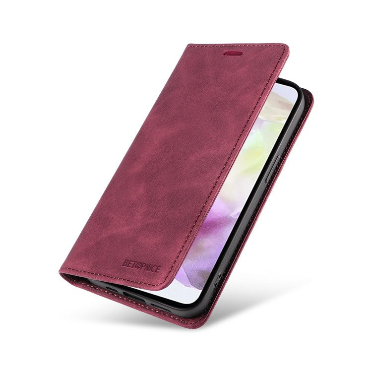 BETOPNICE 003 For Samsung Galaxy M35 5G Leather Case RFID Blocking Wallet Phone Cover - Red