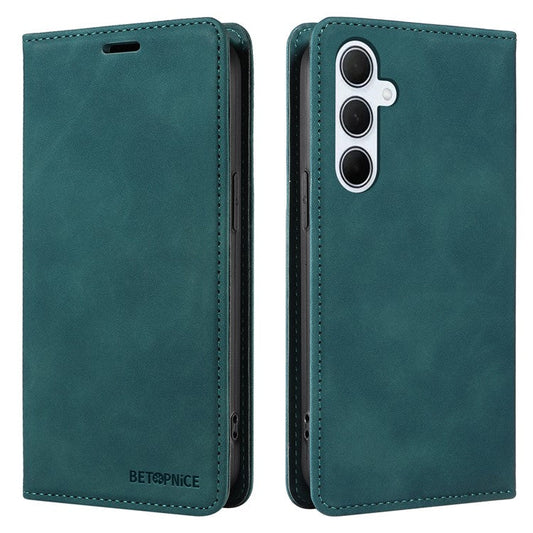 BETOPNICE 003 For Samsung Galaxy M35 5G Leather Case RFID Blocking Wallet Phone Cover - Green