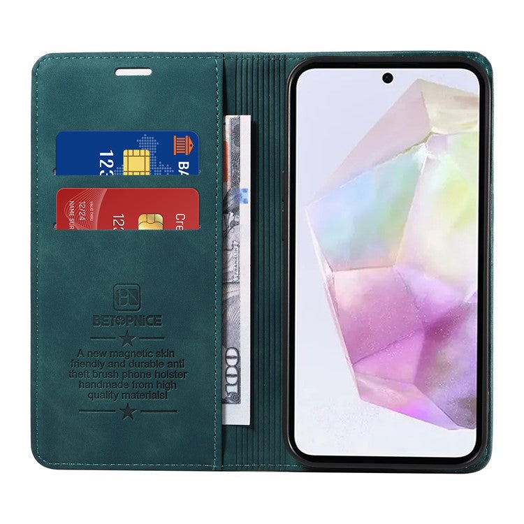 BETOPNICE 003 For Samsung Galaxy M35 5G Leather Case RFID Blocking Wallet Phone Cover - Green