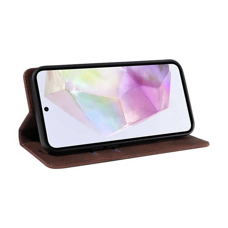 BETOPNICE 003 For Samsung Galaxy M35 5G Leather Case RFID Blocking Wallet Phone Cover - Brown