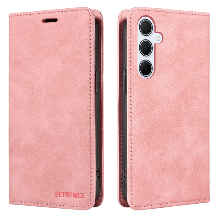 BETOPNICE 003 For Samsung Galaxy M35 5G Leather Case RFID Blocking Wallet Phone Cover - Pink