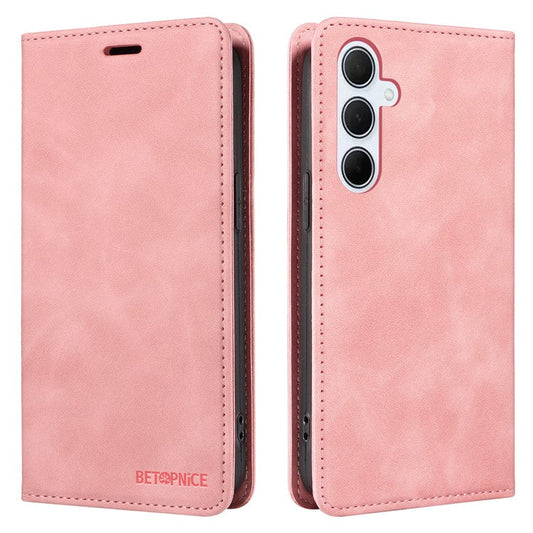 BETOPNICE 003 For Samsung Galaxy M35 5G Leather Case RFID Blocking Wallet Phone Cover - Pink