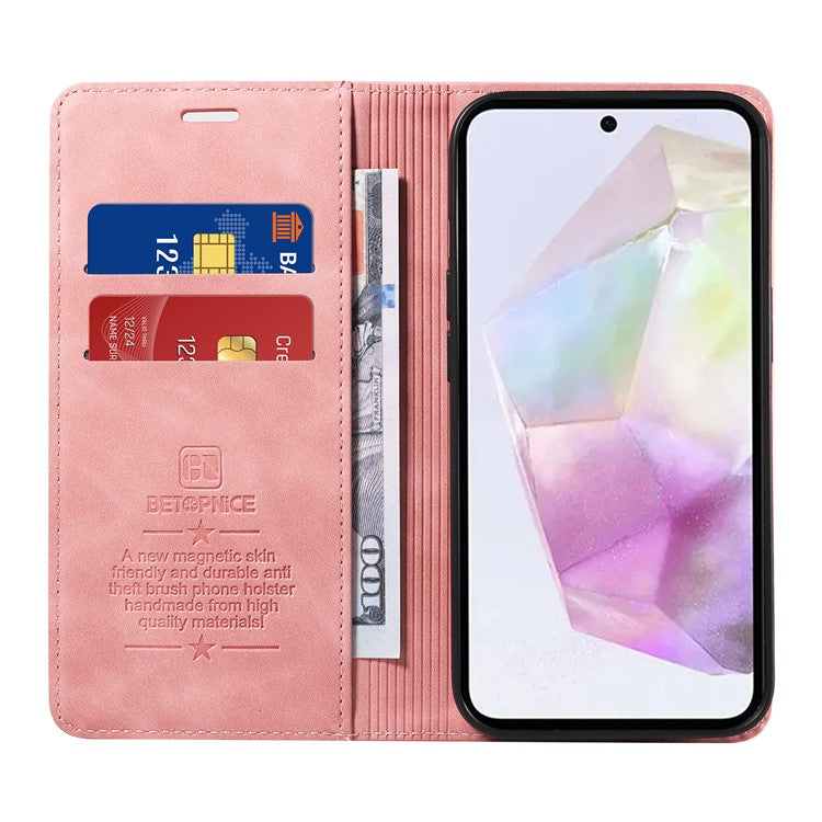 BETOPNICE 003 For Samsung Galaxy M35 5G Leather Case RFID Blocking Wallet Phone Cover - Pink