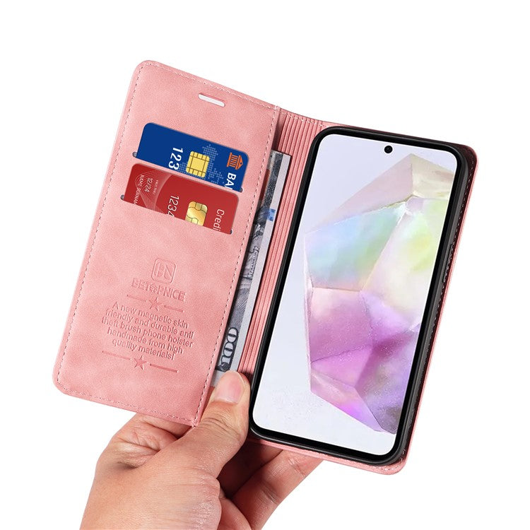 BETOPNICE 003 For Samsung Galaxy M35 5G Leather Case RFID Blocking Wallet Phone Cover - Pink