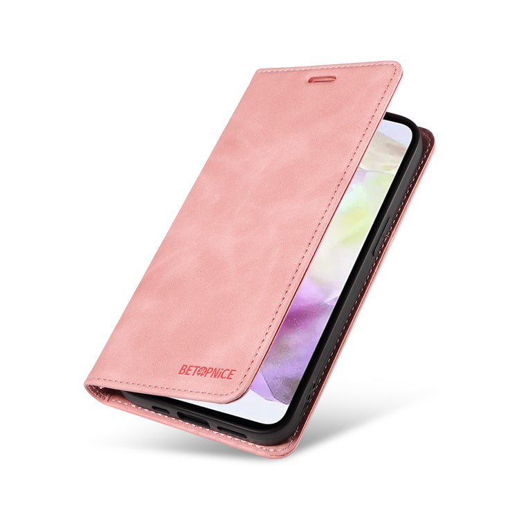 BETOPNICE 003 For Samsung Galaxy M35 5G Leather Case RFID Blocking Wallet Phone Cover - Pink