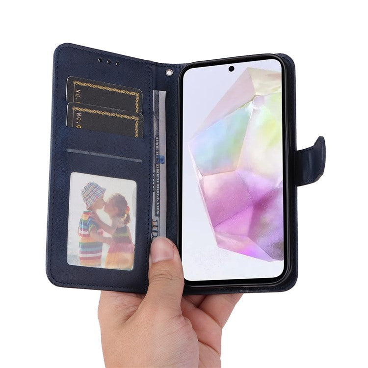 For Samsung Galaxy M35 5G Case Card Slots Wallet PU Leather Phone Cover - Blue