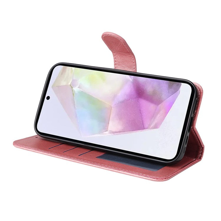 For Samsung Galaxy M35 5G Case Card Slots Wallet PU Leather Phone Cover - Pink