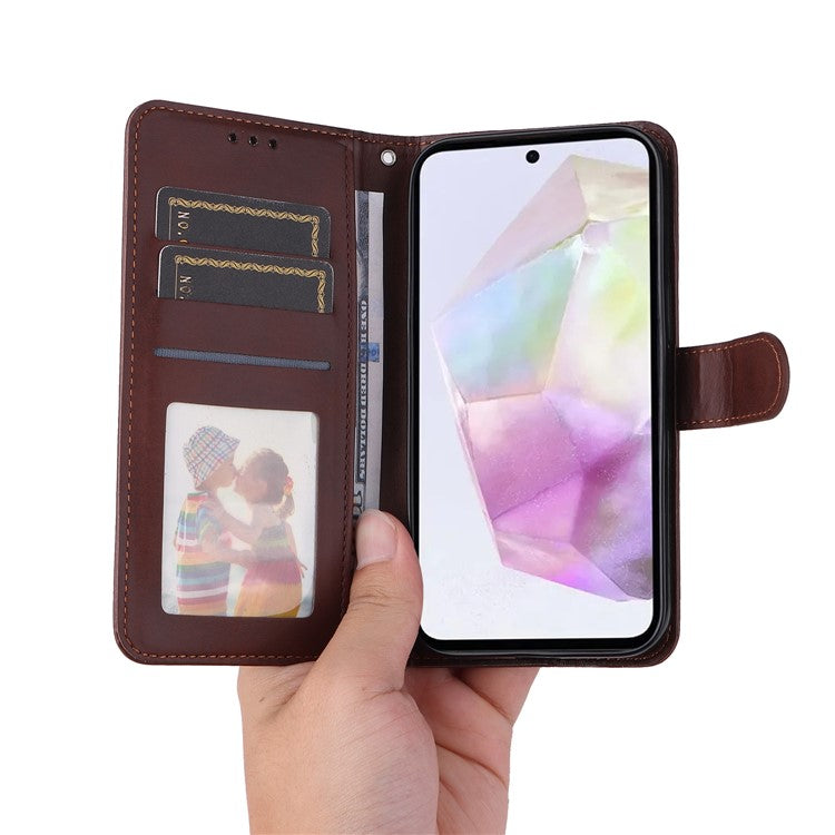 For Samsung Galaxy M35 5G Case Card Slots Wallet PU Leather Phone Cover - Brown