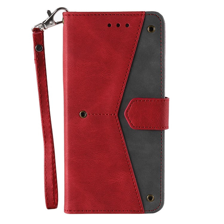 For iPhone 16 Protective Case Splicing Stitching Leather Flip Phone Cover - Red