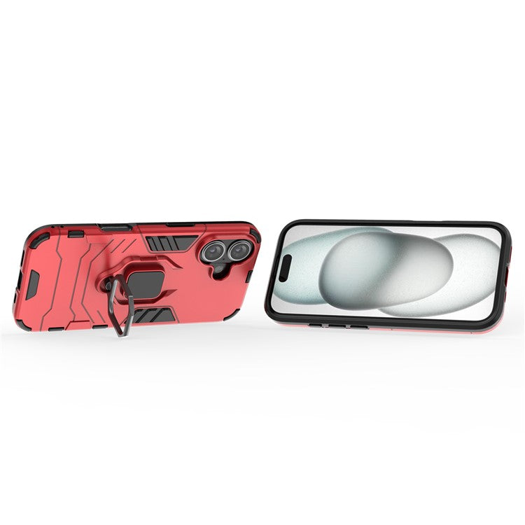 For iPhone 16 Case PC+TPU Ring Holder Kickstand Phone Armor Cover - Red