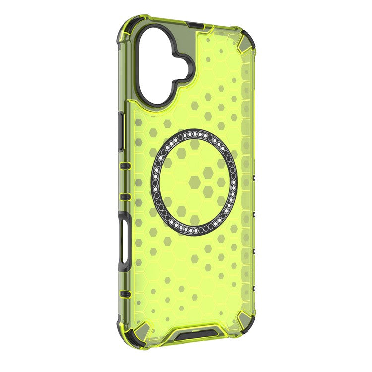 For iPhone 16 Plus Magnetic Phone Case Honeycomb TPU+PC Hybrid Cover - Green