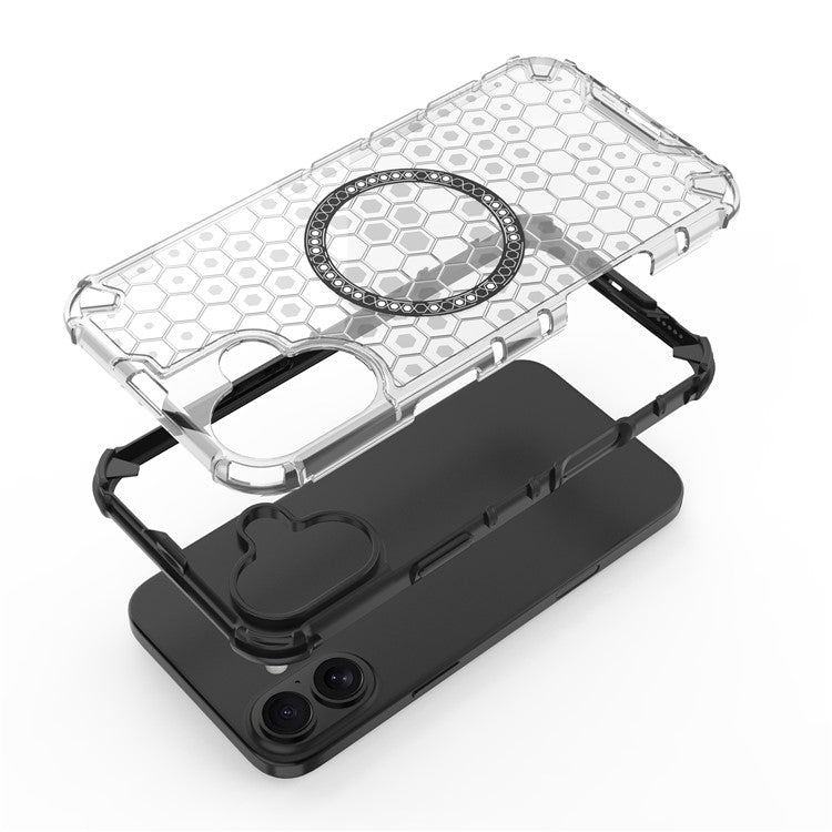 For iPhone 16 Plus Magnetic Phone Case Honeycomb TPU+PC Hybrid Cover - Green