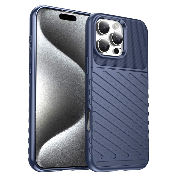 For iPhone 16 Pro Case Twill Texture TPU Shockproof Protective Phone Cover - Blue