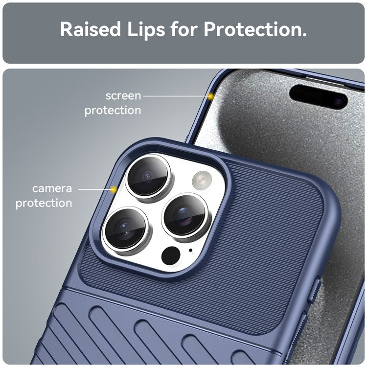 For iPhone 16 Pro Case Twill Texture TPU Shockproof Protective Phone Cover - Blue