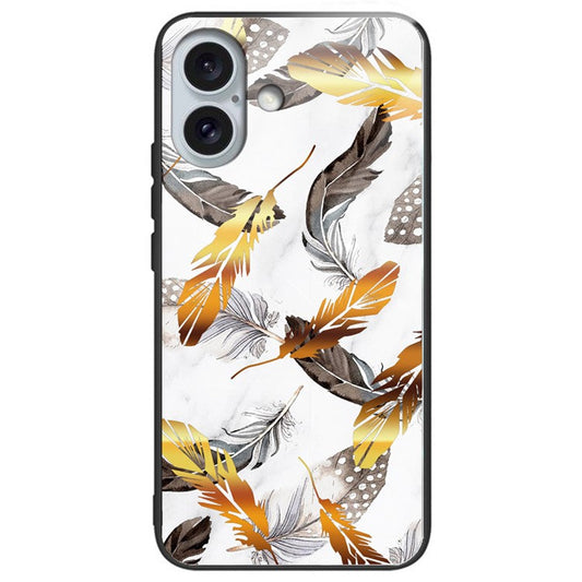 For iPhone 16 Plus Case Pattern Printing Tempered Glass+TPU Phone Cover - Golden Leaves