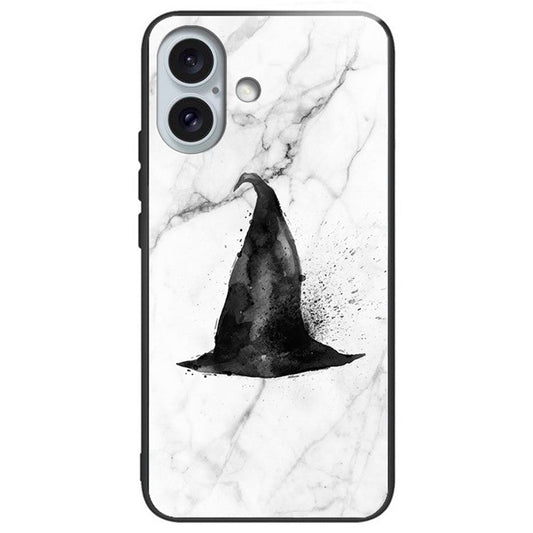 For iPhone 16 Plus Case Pattern Printing Tempered Glass+TPU Phone Cover - Hat