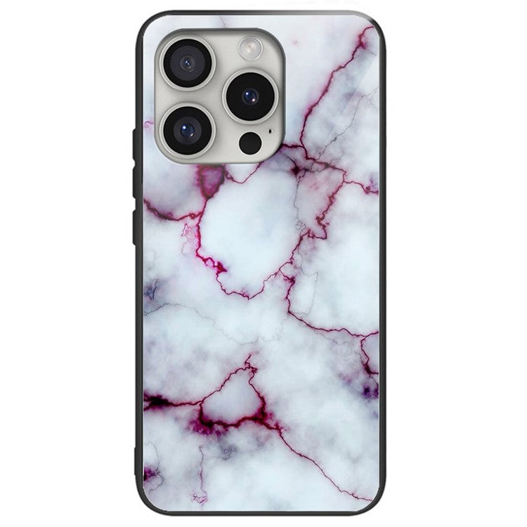 For iPhone 16 Pro Cases Tempered Glass+TPU Pattern Printing Phone Case - Purple Marble