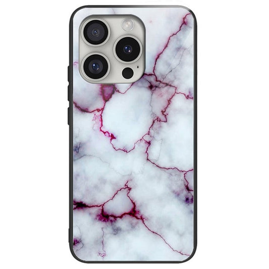 For iPhone 16 Pro Cases Tempered Glass+TPU Pattern Printing Phone Case - Purple Marble