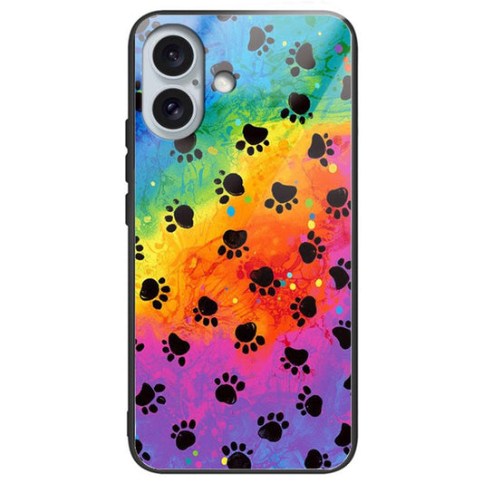 For iPhone 16 Cases Tempered Glass+TPU Shockproof Phone Cover Pattern Printed - Footprint