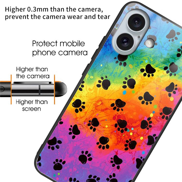For iPhone 16 Cases Tempered Glass+TPU Shockproof Phone Cover Pattern Printed - Footprint