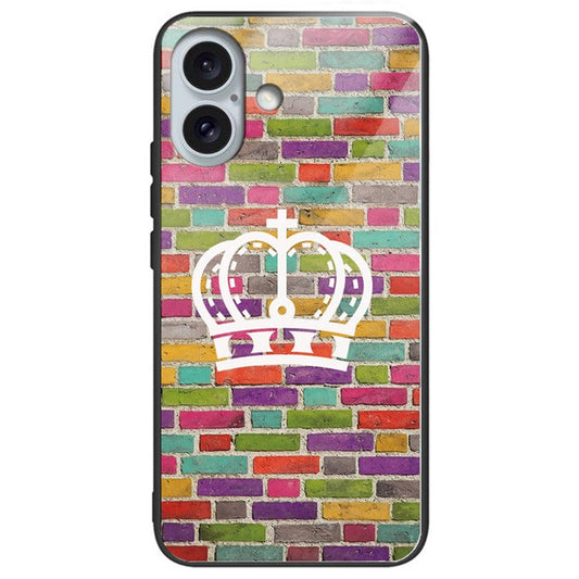 For iPhone 16 Plus Cases Pattern Printed Shockproof TPU Phone Cover Tempered Glass Back - Colorful Wall
