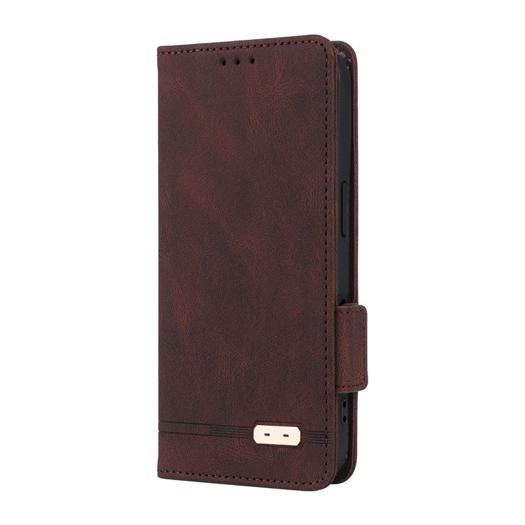 For iPhone 16 Case Hardware Decor Leather Phone Cover Card Holder Slots - Coffee