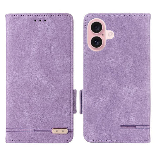For iPhone 16 Plus Case Leather Flip Wallet  Phone Cover Hardware Decor - Purple