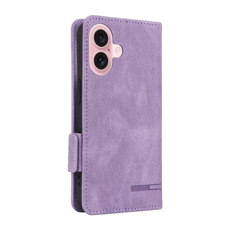 For iPhone 16 Plus Case Leather Flip Wallet  Phone Cover Hardware Decor - Purple