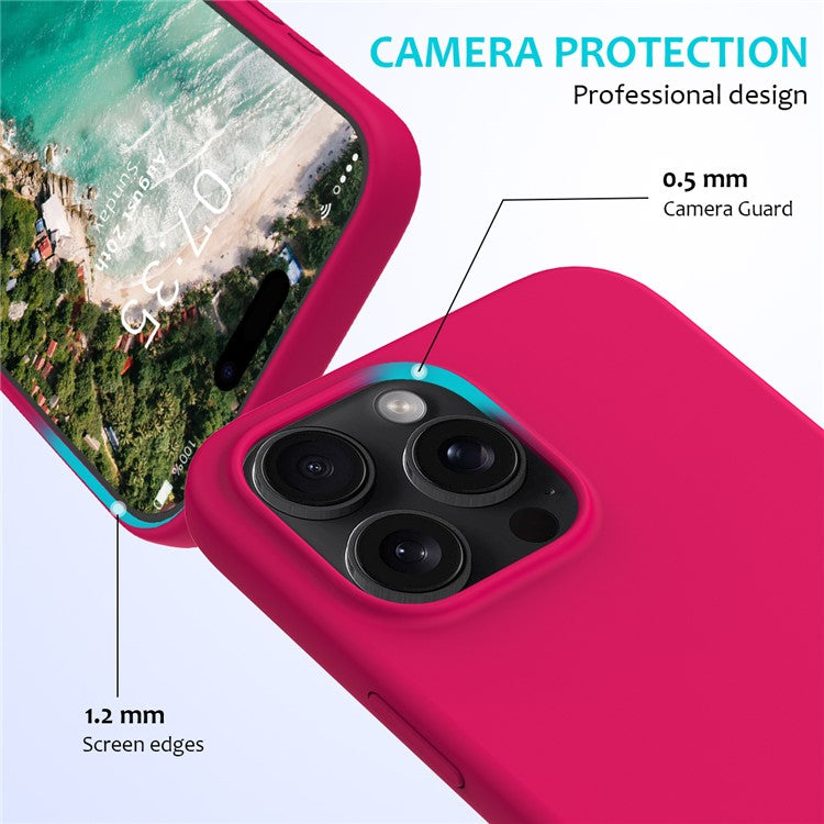 For iPhone 16 Pro Case Shockproof Liquid Silicone Soft Lining Phone Cover - Rose