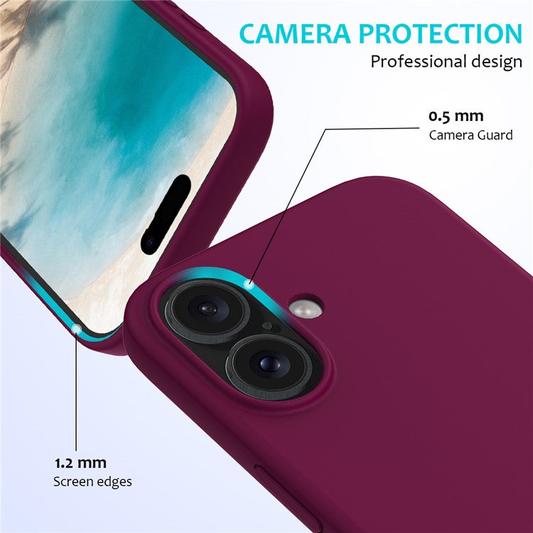 For iPhone 16 Case Liquid Silicone Soft Lining Shockproof Phone Cover - Wine Red