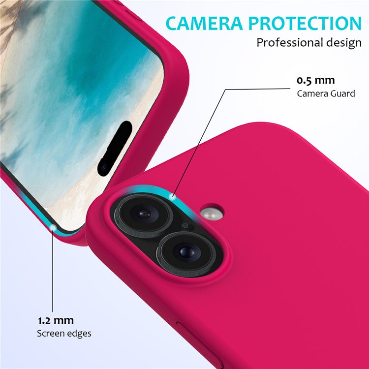 For iPhone 16 Case Liquid Silicone Soft Lining Shockproof Phone Cover - Rose