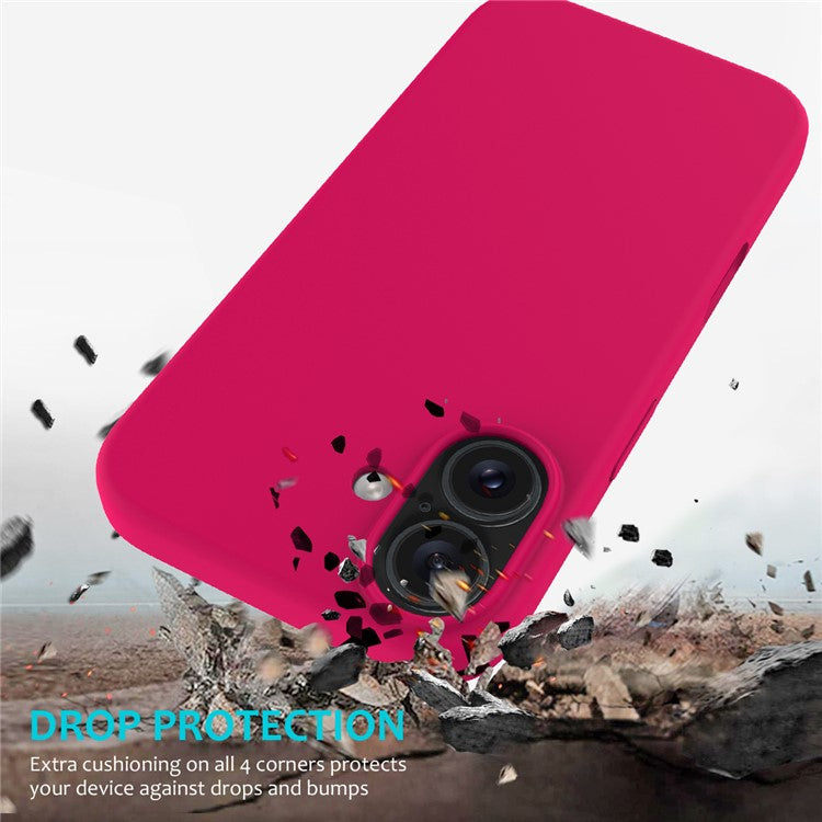 For iPhone 16 Case Liquid Silicone Soft Lining Shockproof Phone Cover - Rose