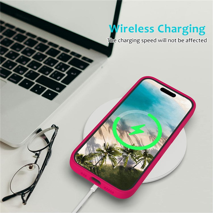 For iPhone 16 Case Liquid Silicone Soft Lining Shockproof Phone Cover - Rose