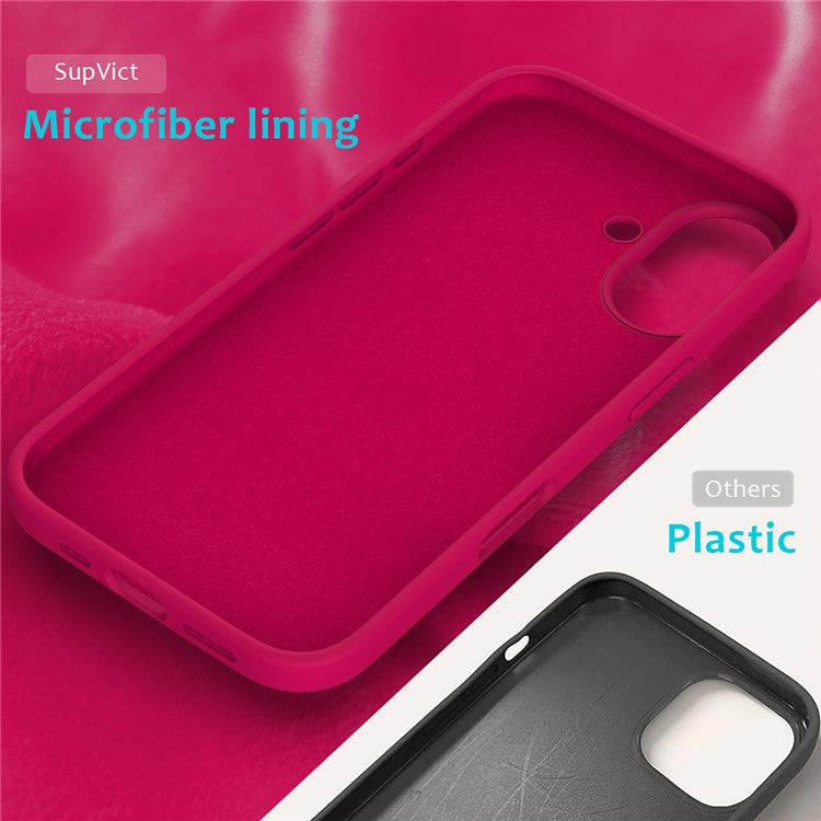 For iPhone 16 Case Liquid Silicone Soft Lining Shockproof Phone Cover - Rose