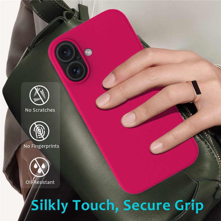 For iPhone 16 Case Liquid Silicone Soft Lining Shockproof Phone Cover - Rose